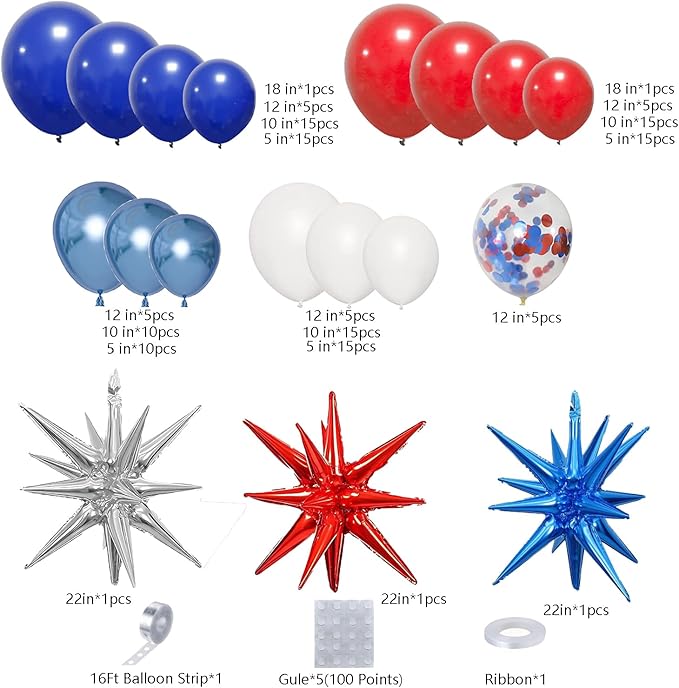 Red White Blue Balloon Garland Arch Kit for 4th of July Independence Day Veterans Memorial Day Baby Shower Birthday Party Baseball Patriotic Theme Party Red White and Blue Decorations