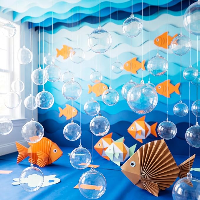30 Pcs Transparent 3D Bubble Party Decorations Clear Plastic Ornament Balls 5 Sizes Mermaid Ocean Bubble Garland Hanging DIY Ceiling Wall Decor for Birthday Baby Shower Wedding