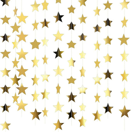 Patelai Glitter Star Garland Banner 2026 Graduation Decor 130 Feet Star Hanging Banner Twinkle Backdrop for Party Birthday Classroom Wedding Supplies(Gold)