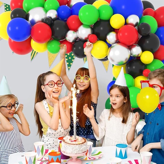 Red Yellow Blue Green Black Balloon Garland Arch Kit - Blue Black Silver Balloons Hero Balloon Video Game Balloons for Baby Shower Birthday Graduation Anniversary Party Decorations