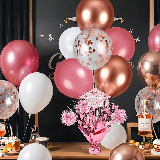 4 PCS Graduation Centerpieces for Tables Balloons Stand Holder Kit College Graduation Decorations 2026 Metallic Glitter Foil Balloon for Graduation Party Decorations Prom Send off Party Decor