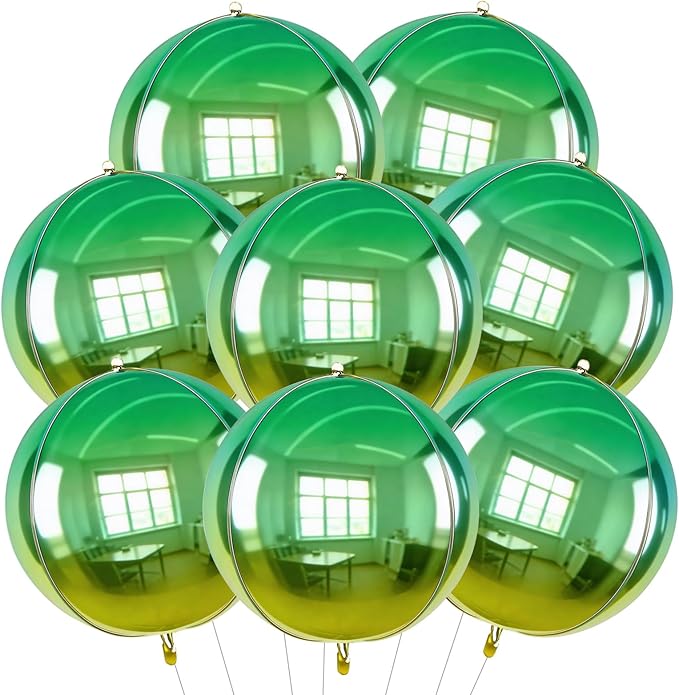 TONIFUL 8Pcs 22Inch Large Colorful Green 4D Giant Round Foil Balloon 4D Metallic Mylar Sephere Balloons for Christmas New Year Birthday Party Graduation Wedding Bridal Shower Decoration Supplies