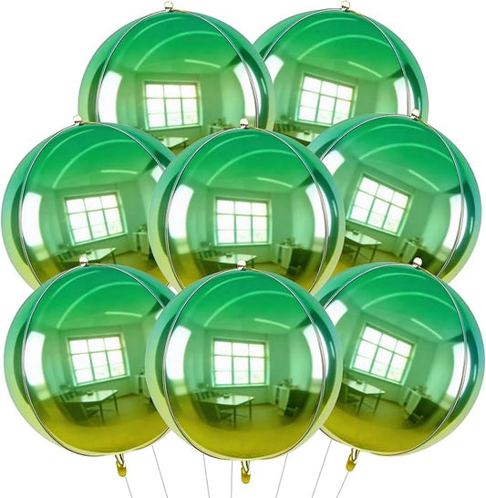 TONIFUL 8Pcs 22Inch Large Colorful Green 4D Giant Round Foil Balloon 4D Metallic Mylar Sephere Balloons for Christmas New Year Birthday Party Graduation Wedding Bridal Shower Decoration Supplies