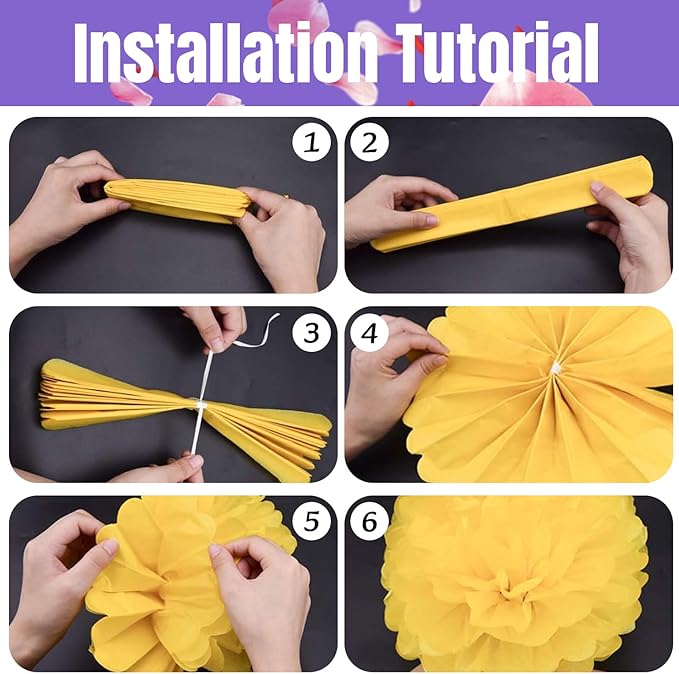 Qimoo 20pcs Light Purple Paper Pom Poms Decorations, DIY Decorative Tissue Paper Pom-poms Flowers Ball for Party Wedding Outdoor Decoration