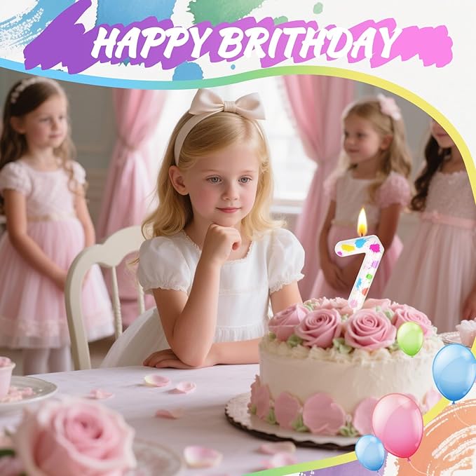 Paint Birthday Candles, Art Paint Party Decoration Supplies, Birthday Number Candles for Cake Topper (Multicolour, Number 7)