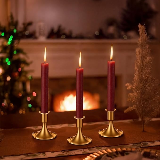 12 Pcs Gold Candle Holders Candlestick Holders, Gold Brass Color Vintage Candle Taper Holder for Table Centerpiece, Wedding Reception, Festive Christmas Mantel Decoration or Home Decor