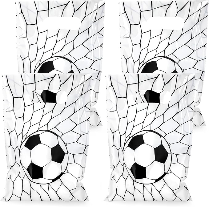 Hxezoc 50 Pieces Soccer Gift Bags Plastic Treat Bag Sport Theme Goodie Bags Soccer Candy Wrap with Handles Party Favor Bags For Kids Birthday Party Decoration Supplies