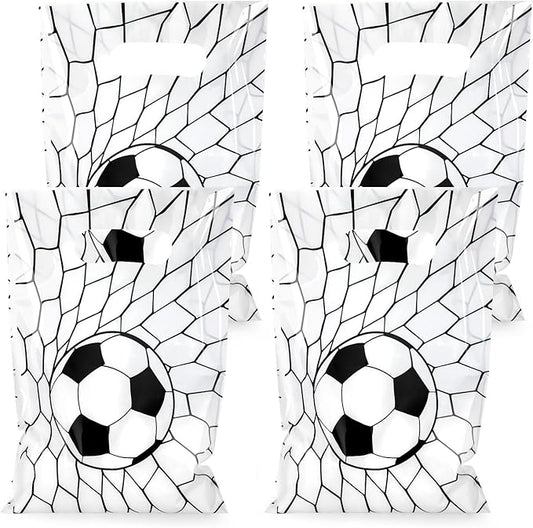 Hxezoc 50 Pieces Soccer Gift Bags Plastic Treat Bag Sport Theme Goodie Bags Soccer Candy Wrap with Handles Party Favor Bags For Kids Birthday Party Decoration Supplies
