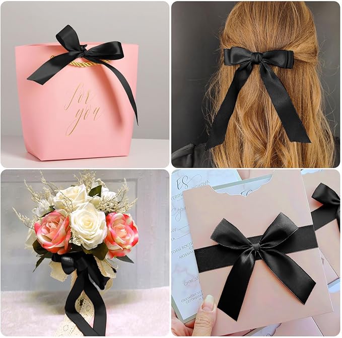 4pcs Black Ribbon 1 Inch X 100 Yards Black Satin Ribbon Thick Halloween Ribbons Wrapping Ribbon for Holiday Party Cake Decor Homecoming Wreath Bows Baby Shower Presents Hat