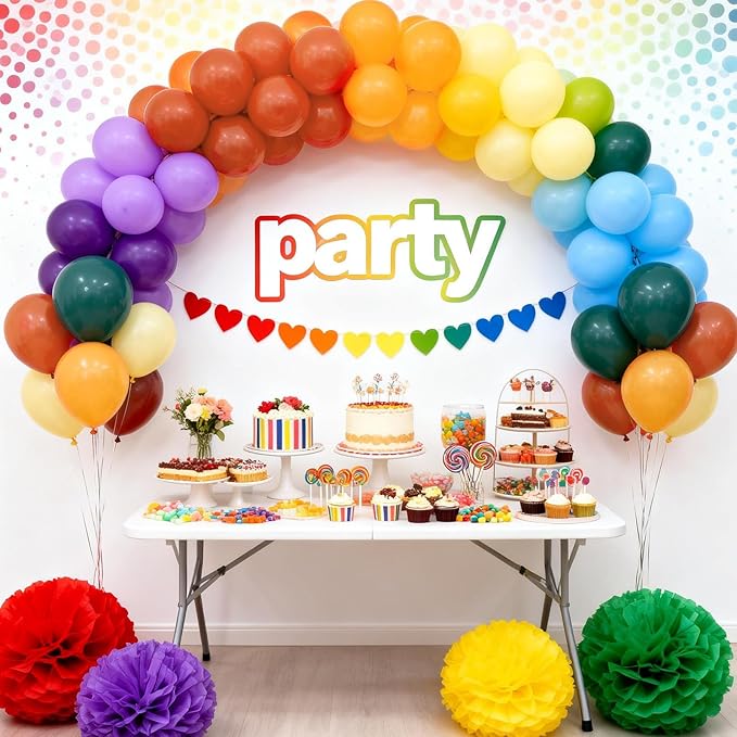 Boho Rainbow Balloon, Retro Dusty Baby Blue Orange Dark Light Yellow Pastel Lavendar Mutilcolor Balloon Assorted Colorful Muted Balloons for Kids Birthday Baby Shower Summer Safari Party Decorations