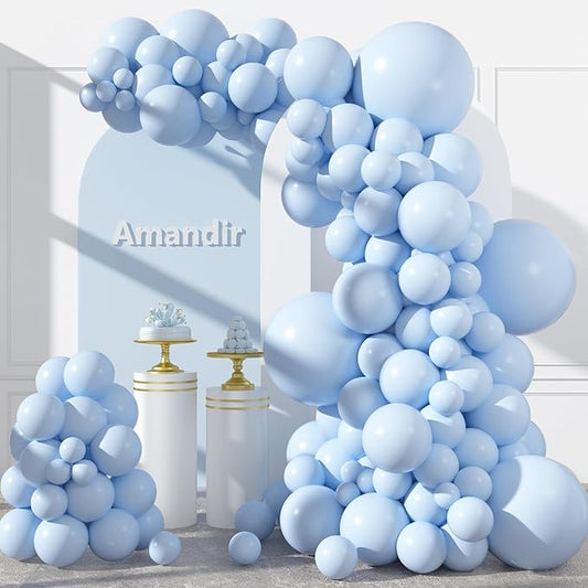Amandir 153pcs Light Blue Balloons Arch Garland Kit Different Sizes 18 12 10 5 Inch Pastel Baby Blue Latex Balloon for Boys Birthday Baby Shower Wedding Anniversary Gender Reveal Party Decorations