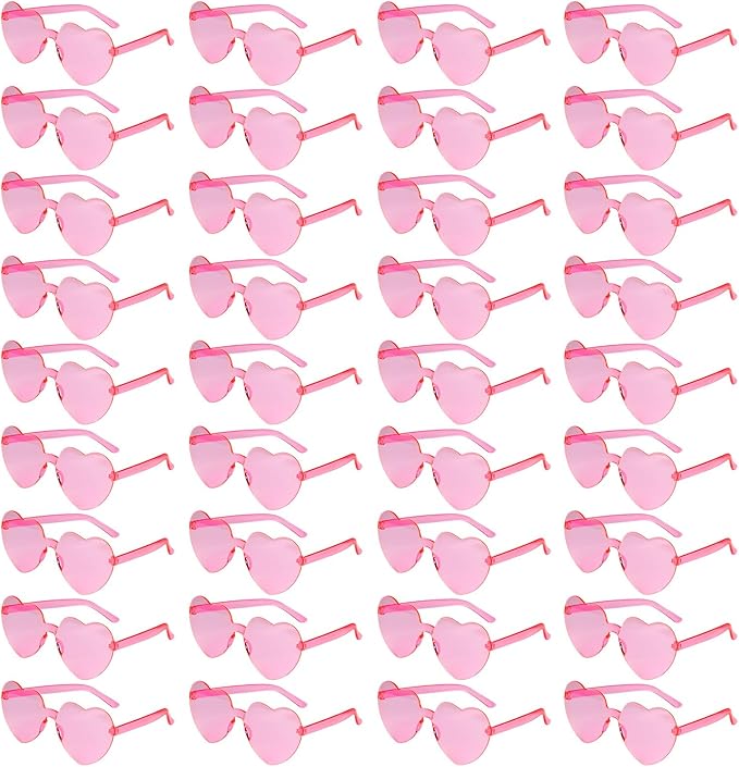 NACHLYNN 36 Pairs Pink Heart Sunglasses for Women Rimless Heart Shaped Sunglasses Candy Color Glasses for Party Favors