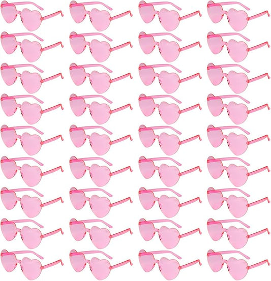 NACHLYNN 36 Pairs Pink Heart Sunglasses for Women Rimless Heart Shaped Sunglasses Candy Color Glasses for Party Favors