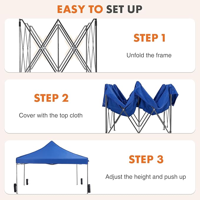 OLIXIS 10x10 Ft Pop Up Canopy Tent, Waterproof Outdoor Canopy, Portable Instant Shade Shelter with Sandbags for Beach, Backyard, Parties, Camping and Commercial Events, Classic Blue