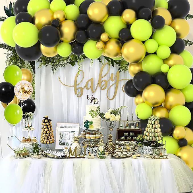 Lime Green Black Balloon Arch Kit - Lime Green Black Balloon Metallic Gold Balloons for Camo Military Hero Video Game Miner Birthday Graduation Wedding Party Decorations