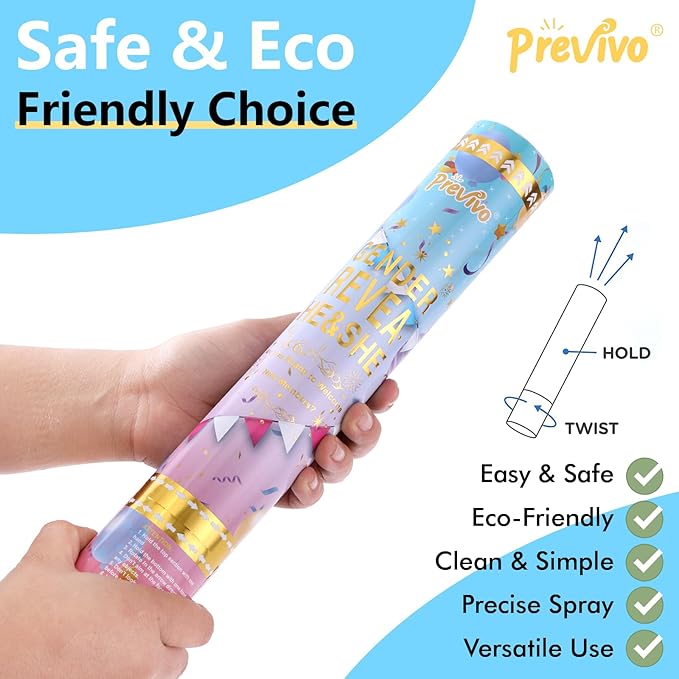 Previvo Gender Reveal Confetti Powder Cannon - 2 Pack Blue Baby Gender Reveal Poppers - 100% Biodegradable Powder Smoke - Baby Party Supplies