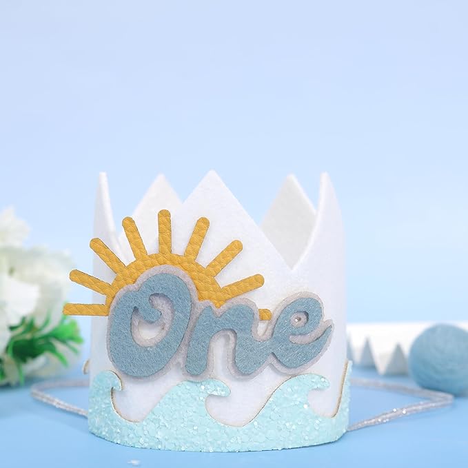Summer 1st Birthday Decorations - Wave One Birthday Crown,Baby Beach Surfing Party Crown,The Big One Wave Cake Smash Photo Props,Summer Sun First Birthday Hat Outfit