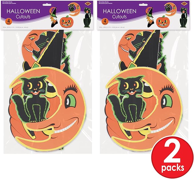 Beistle 8 Piece Retro Vintage Paper Halloween Decoration Cut Outs