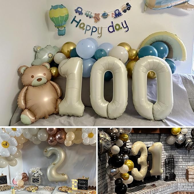 40 Inch Beige Number 10 Balloons for 10th Birthday Decorations Boys Girl, Giant Self-Sealing Cream Foil Number 0-10 White Sand Balloon for Women Men Party Anniversary Baby Shower Supplies