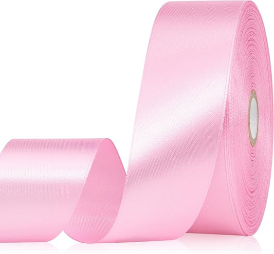 Pink Ribbon 1-1/2 Inch, 60 Yards Pink Satin Ribbon for Flower Bouquet Gift Wrapping Eternal Flower Crafts Christmas Wedding Hair Baby Shower