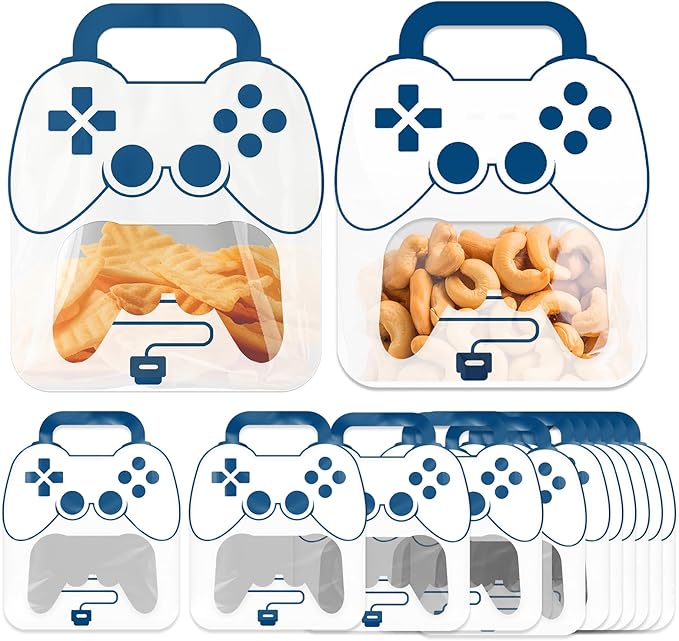 50PCS Bulk Gift Bags for Kids with Handle,Children Large Goodie Bags with Stand-up Bottom, Grip Seal Party Favor Bag, Game Party Favor Students Back to School Treat Bag for Birthday, Classroom