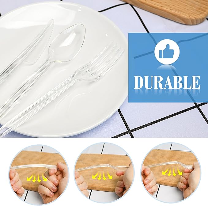 EcoDispose 350 Count Heavy Duty Disposable Silverware, BPA-Free Plastic Cutlery Set - 200 Forks, 100 Spoons, 50 Knives for Parties, Weddings, Catering & Daily Use