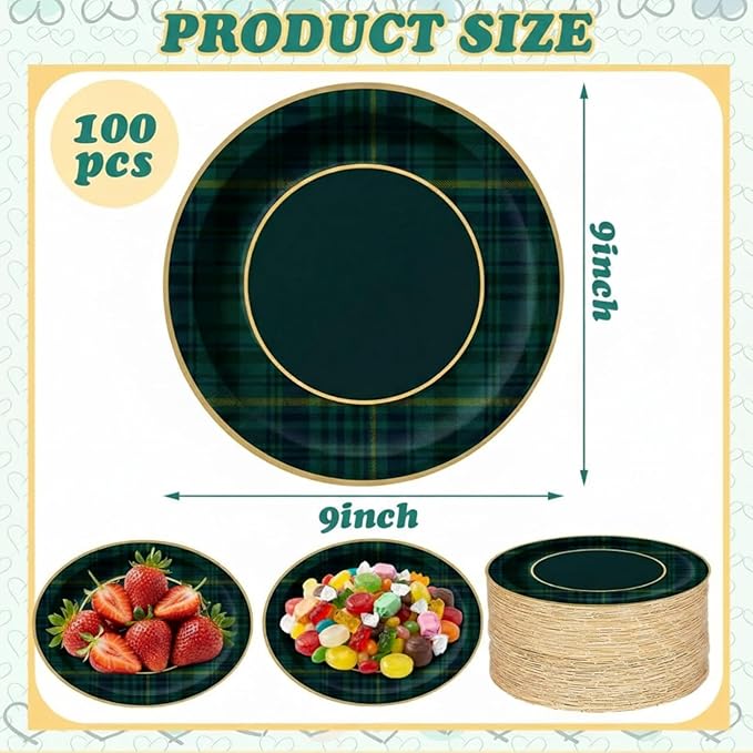 100 Pcs Green Blue Tartan Plaids Paper Plates We Can Bearly Wait Party Plates Disposable Tableware Baby Shower Decorations for Guests Baby Shower Wedding Birthday Party Supplies(9" X 9")