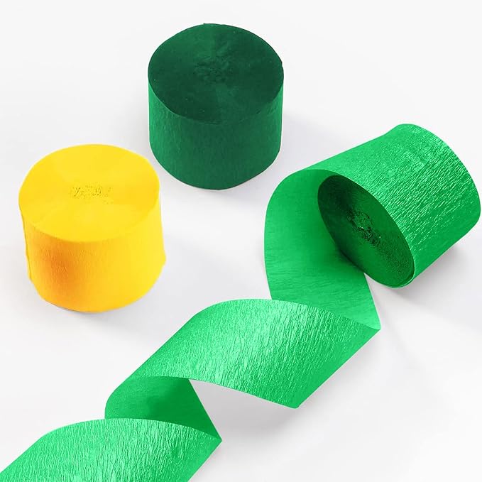 ZOOYOO Crepe Paper Streamers 6 Rolls 486ft, Green, Dark Green, Yellow Party Streamers Backdrop for Multiple Occasions