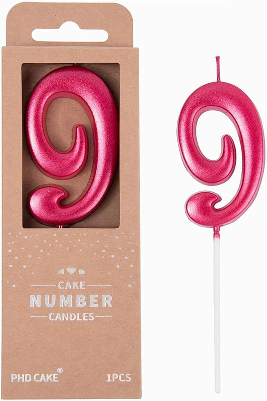 PHD CAKE 2.76 Inch Elegant Red 9 Number Birthday Candles, Red Number Candles, Cake Number Candles, Party Celebration