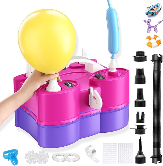 Electric Balloon Pump,Electric Air Pump for Inflatables,Portable Dual Nozzle Pump with Tying Tool,Balloon Blower Machine,Balloon Inflator for Birthday Party Decorations