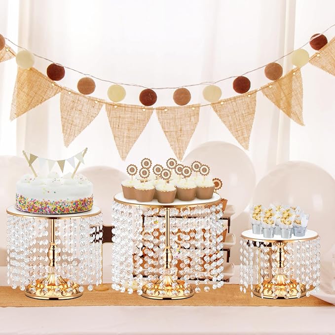 12 Pieces Gold Cake Stand Set, Vintage Cake Display Stand with Crystal Edge and Cupcake Display Tray, Dessert Table Display Set for Wedding Party Baby Shower Anniversary Celebration