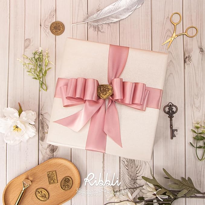 Ribbli Rose Gold Double Faced Satin Ribbon,1-1/2” x Continuous 25 Yards,Use for Bows Bouquet,Gift Wrapping,Wedding Decoration