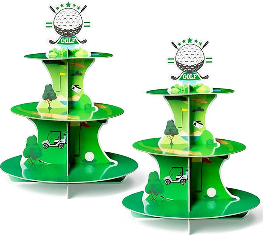 2 Sets Golf Cupcake Stand 3 Tiers Golf Themed Cake Stand Cardboard Dessert Tower Birthday Party Decorations Dessert Cake Table Displays Sport Party Supplies for Sport Themed Birthday Decor