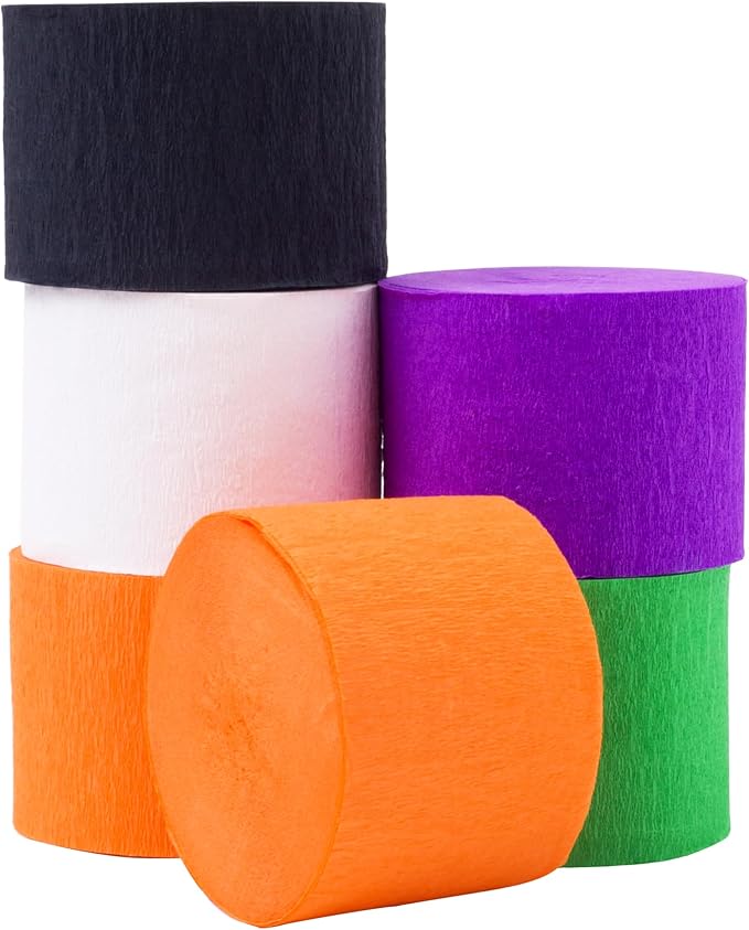 Crepe Paper Streamers 6 Rolls 492ft, Pack of Rainbow Theme Party Streamers for Halloween Decorations, Birthday Decorations(1.8 Inch x 82 Ft/Roll)