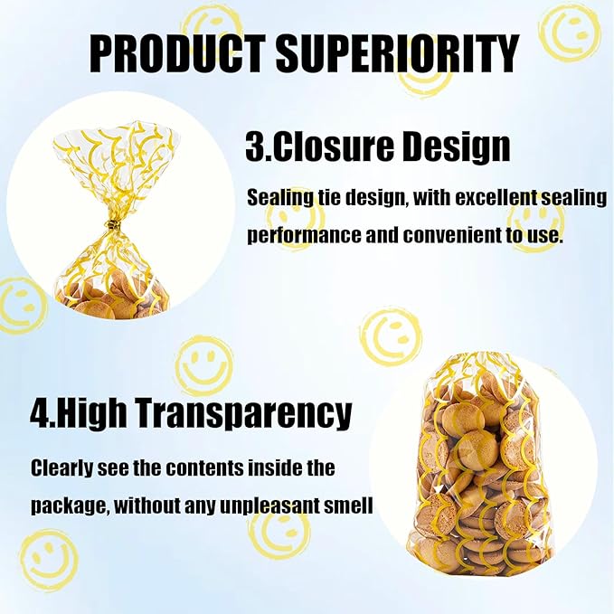 EatnMgan 200Pcs Cellophane Treat Bags,10.8 x 4.9Inch Plastic Candy Bags,Cellophane Bags,Goodie Candy with 220Pcs Twist Ties for Valentine, Birthday, Gift Cookie Snack Packing Party Favor Supplies (Gold)