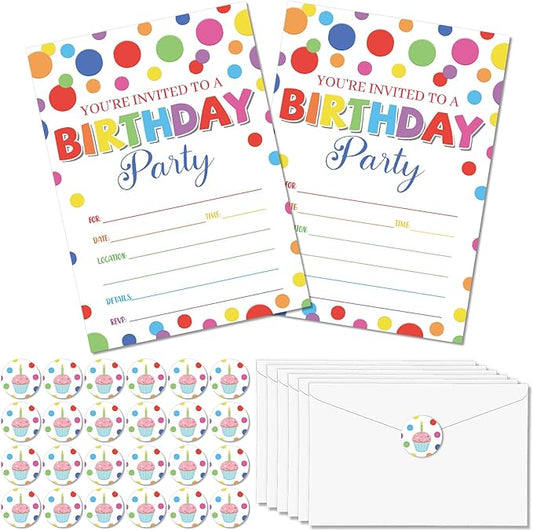 QOUBAI 30 Packs Party Invitations for Birthday Party Invite Cards with Envelopes Label Stickers for Decorations Supplies Shower Retirement Party Favors(Confetti)