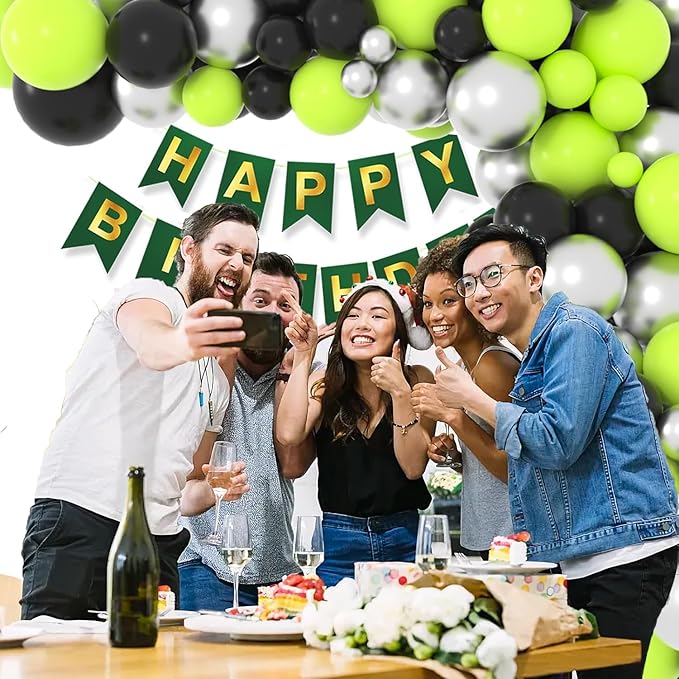 Lime Green, Metallic Silver, Black Balloons Set - 117PCS Fruit Lime Green Balloons Garland Video Game Party for Boy Men Video Gaming Tropical Safari Birthday Graduation Party Decorations