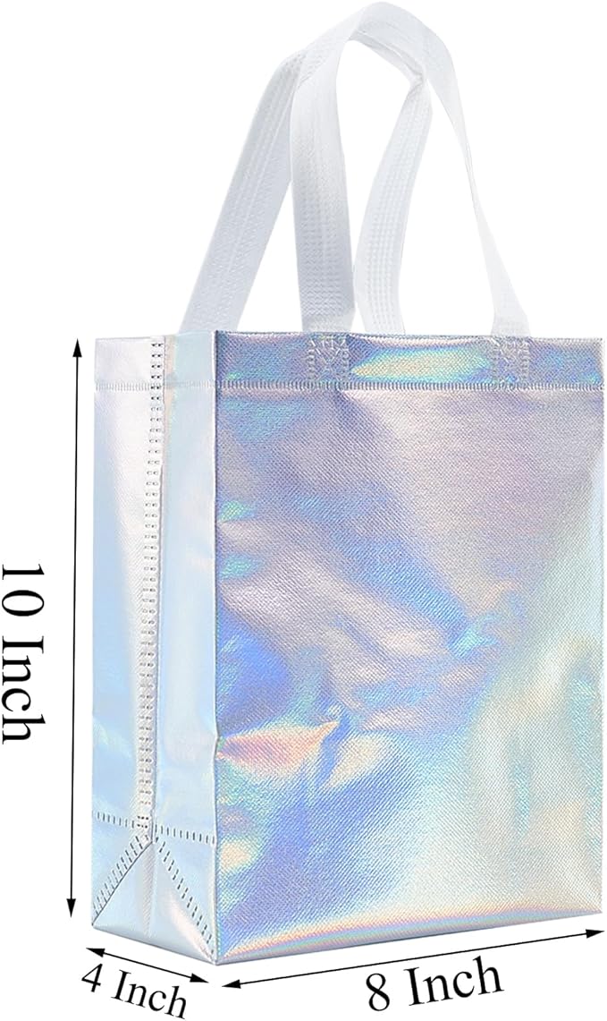 Tendwarm 12 Pcs 8x4x10 Inches Reusable Iridescent Gift Bag Favor Bags for Party Wedding Christmas Medium Size