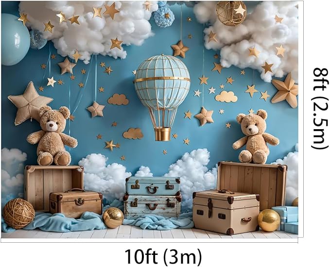 Kate 10x8ft Sweet 1st Birthday Party Backdrops for Photography Hot Air Balloon Background Toy Bear Cloud Backgrounds Baby Birthday Party Cake Smash Studio Backdrop