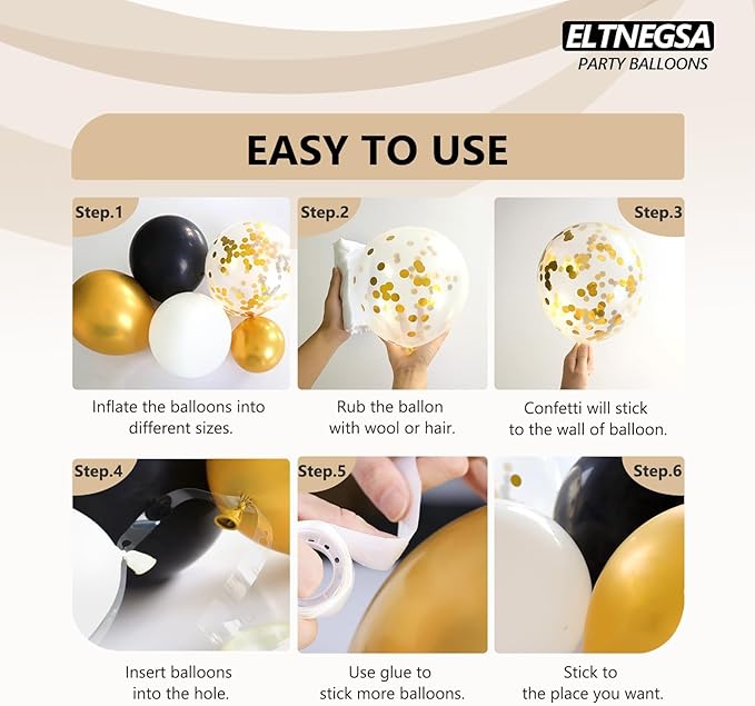ELTNEGSA 134Pcs Black And Gold Balloon Garland Arch Kit for Birthday Party Decorations