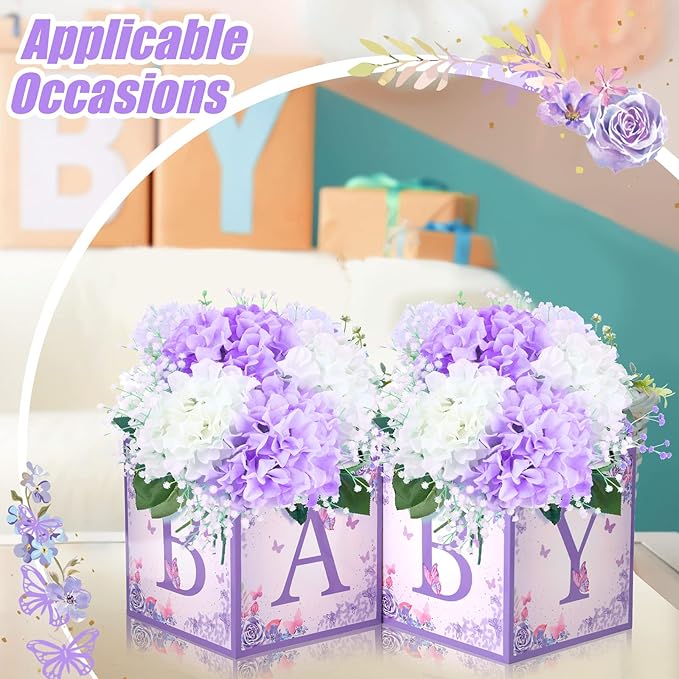 Bucherry 6 Pcs Baby Shower Centerpieces with Letters, 7" Baby Blocks Flower Boxes for Table Decorations, Gender Reveal Party Supplies & Photo Props(Purple,Purple Butterfly)