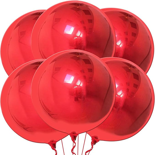 KatchOn, Red Balloons - Big 22 Inch, Pack of 6 | 4D Sphere Red Foil Balloons for Red Party Decorations | Metallic Balloons for Carnival, Casino Theme Party | Graduation Decorations 2026, Birthday