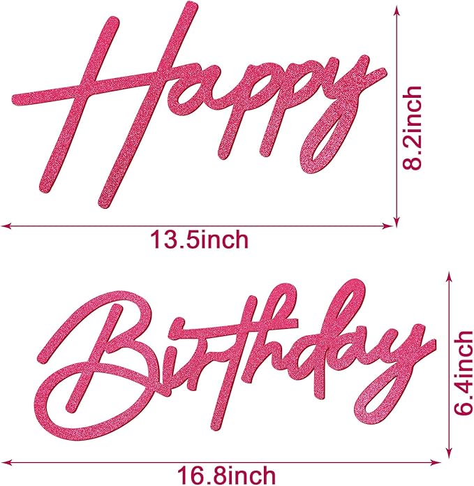 Happy Birthday Sign for Backdrop - Hot Pink Glitter Felt 'Happy Birthday' Letter Sign for Balloon Arch Backdrop Decorations