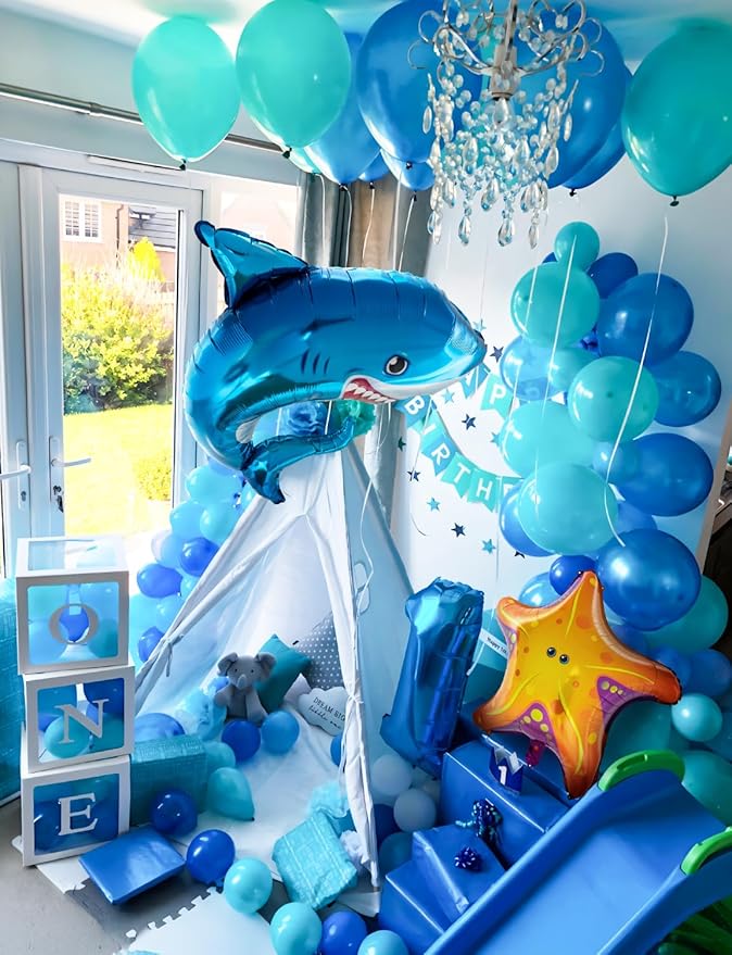 Under The Sea Balloon Arch Garland Kit, 154Pcs Ocean Themed Party Decorations with Blue Balloons, Marine Animals Foil Balloons for Ocean Theme Birthday Baby Shower Wedding Party Supplies