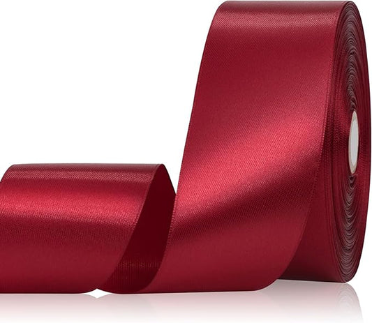 Wine Red Ribbon 2 Inch 60 Yards, Dark Red Satin Ribbon for Flower Bouquet, Christmas, Wedding, Crafts, Gift Wrapping, Baby Shower, Bows and Outdoor Decor