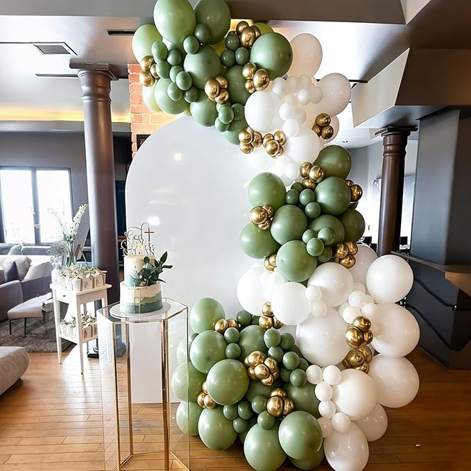 Sage Green Balloon Arch Garland Kit, Sage Green White Gold Balloons for Boho Birthday Wedding Bridal Baby Shower Engagement Party Decorations