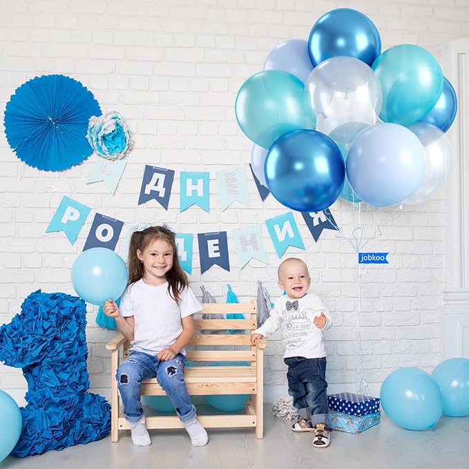 Teal Blue Balloons, 60 PCS Turquoise Blue Balloons with Transparent Metallic Blue Balloon, Pastel Baby Blue Pearl Teal Balloon for Ocean Shark Sea Beach Mermaid Theme Party Decorations
