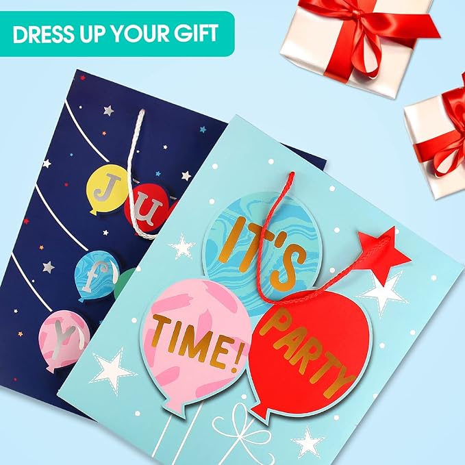 Gift Bags Large Gift Bag Set-Birthday Gift Bag for Boy Teen Kids Men Him-Blue Gift Bags with Tissue Paper-Paper Gift Bags with Handles-Big Gift Bags Birthday Gift Wrap Bag,Party Gift Bags Present Bags（2Pack,12.5Inch）