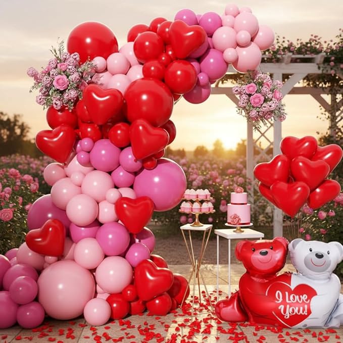 Valentines Day Balloons Garland Arch Kit, Pink Red and Red Heart Balloons for Valentine's Birthday Galentine's Day Wedding Anniversary Engagement Romantic Party Decorations Special Night
