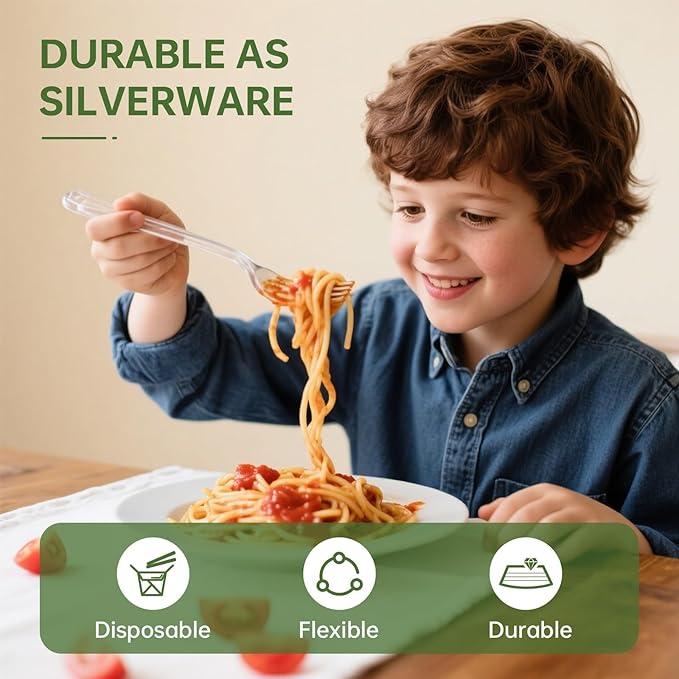 Heavy Duty Plastic Cutlery Set, 360 Count Disposable Cutlery Set with Clear Forks Spoons and Knives, BPA-Free Heat Resistant Silverware, Plasticware Bulk for Parties, Catering, Picnic